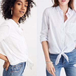 J. Crew Linen Blend white tie button up